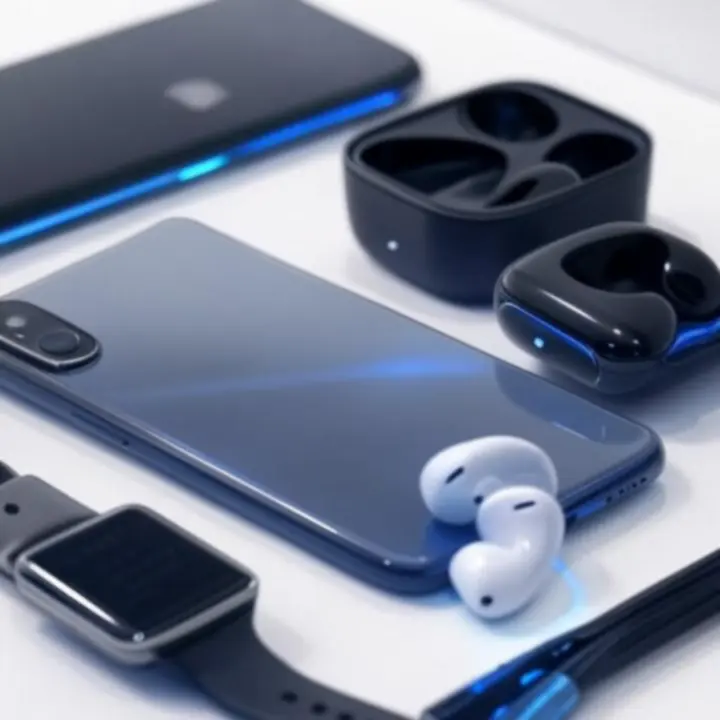 Nowoczesne akcesoria technologiczne wyeksponowane obok urządzeń elektronicznych