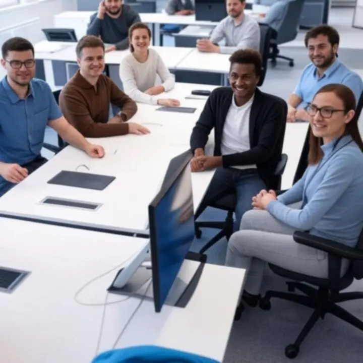 Nowoczesne biuro zespołu TechPulseZone z komputerami i sprzętem elektronicznym