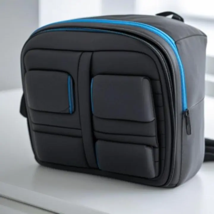 Neutralny plecak na laptopa ustawiony na minimalistycznym tle